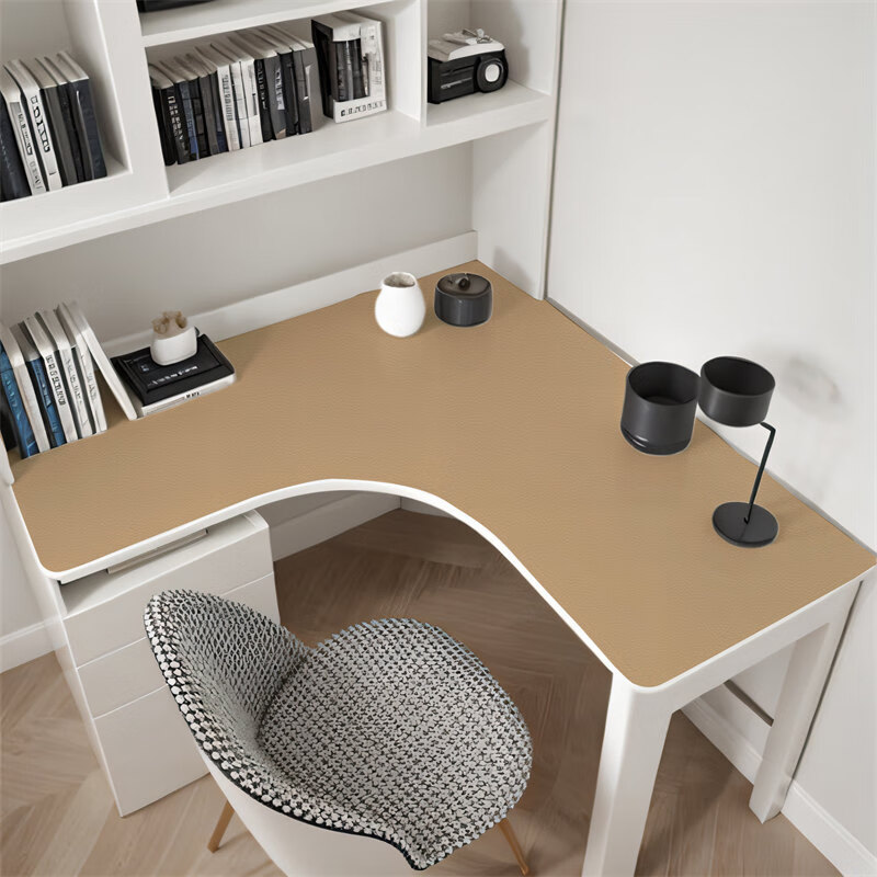桌垫粉色转角书桌垫少女办公学习专用拐角电脑桌面防尘 卡其色(纯色)