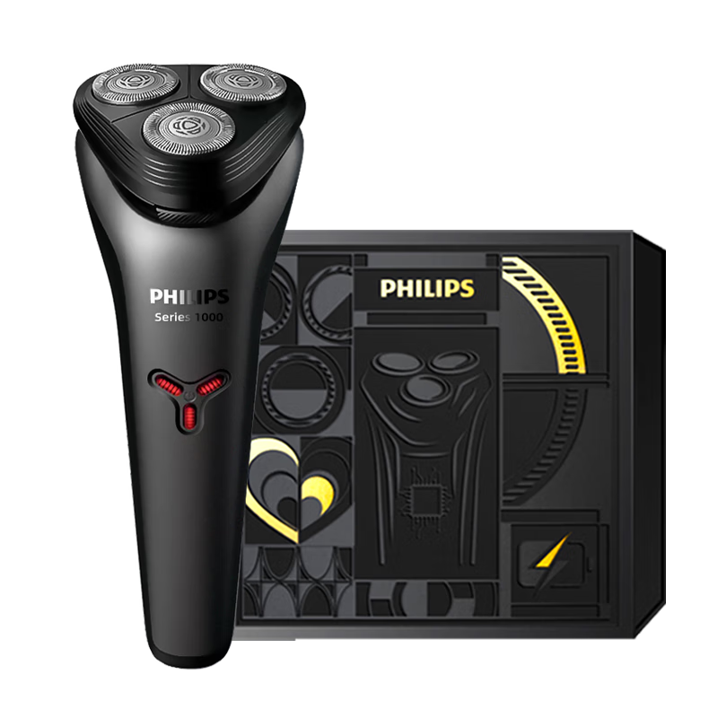 飞利浦（PHILIPS）男士电动剃须刀全身防水净剃胡须刀刮胡刀S1000系列 S1010/04 钢琴黑色