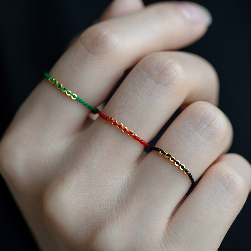 莎畔好运连连一念足金小金圈红绳编织戒指本命年小众叠戴可调节女礼物