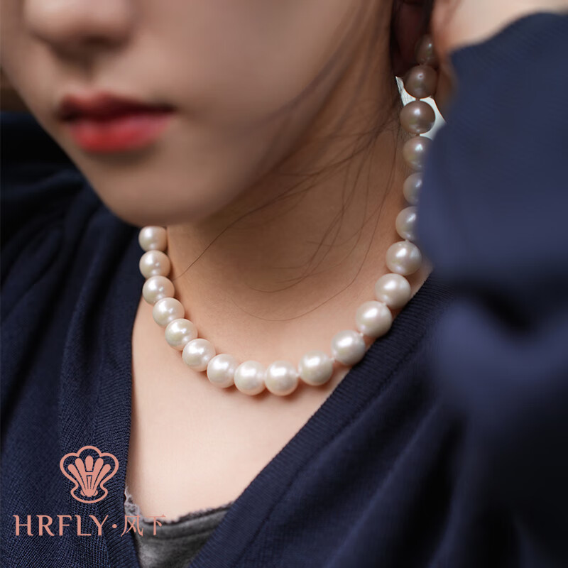 风下爱迪生珍珠项链 亮白有核珍珠澳白平替 高档礼盒包装珠宝 送老婆 S925银扣元宝扣微瑕 11-12mm