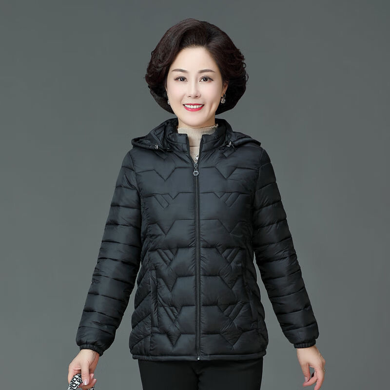 冬季短款外套中老年人冬天穿的中老年女装棉衣连帽轻薄羽绒棉服老年人