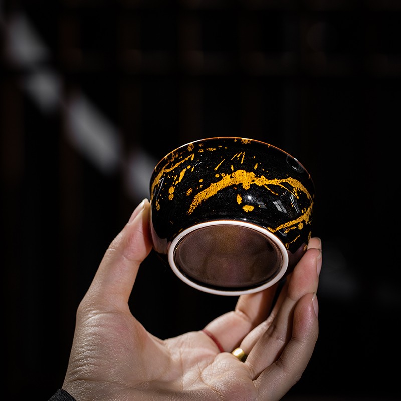 鋆钰 吉州窑功夫茶具套装陶瓷泡茶壶茶杯礼盒装 木叶盏 天目瓷 天目瓷六件套 色釉