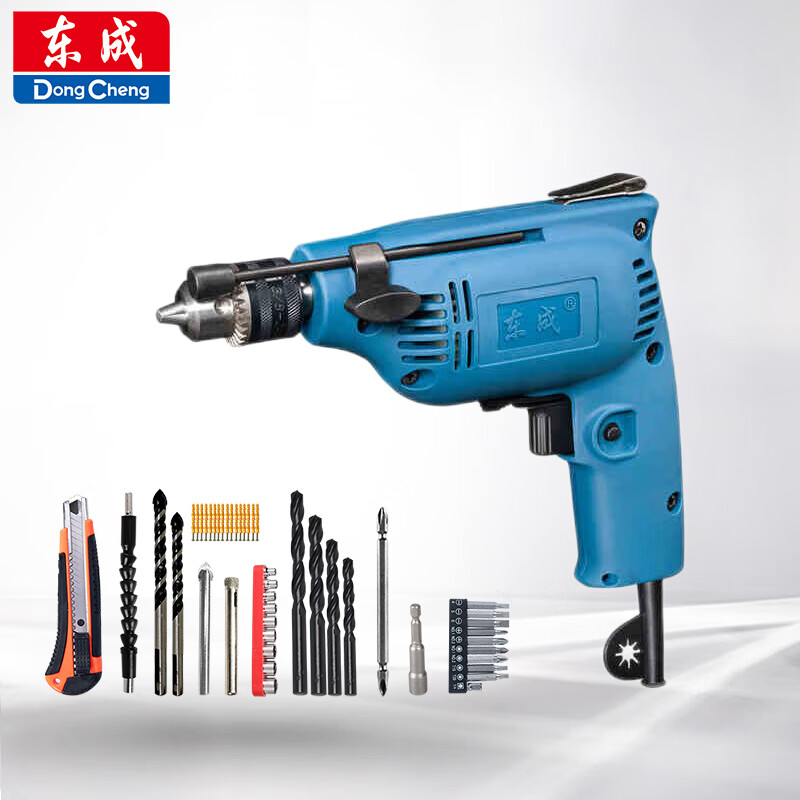 东成手电钻j1z-ff02-6a 电钻正反转可调速电动工具家装必备带深度尺