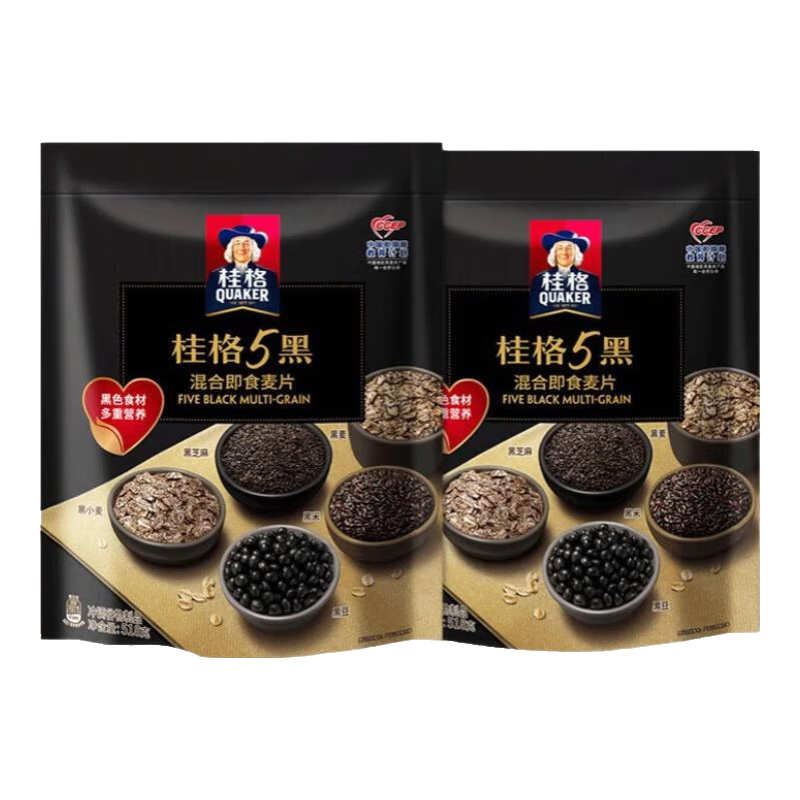 QUAKER 【专享】桂格5黑燕麦片518克混合冲饮即食五黑即食营养早餐 5黑即食麦片*2袋