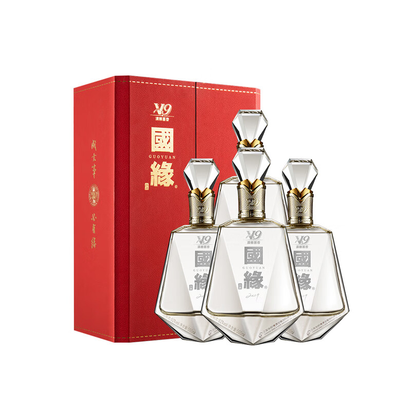 今世缘 白酒 国缘v9 清雅酱香型 52度 500ml*4 整箱装 送礼白酒(内含2