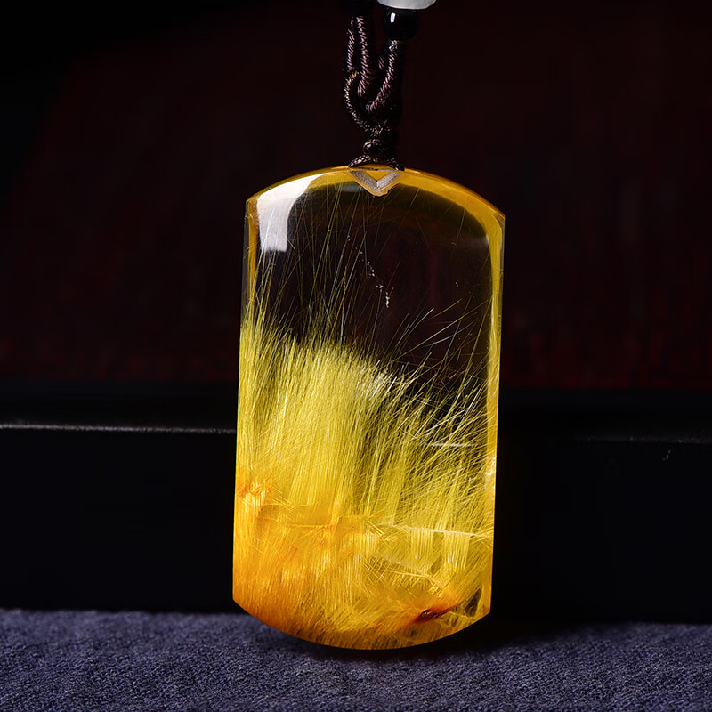 旭元 天然水晶金发晶平安无事牌吊坠 49.5*26.4*12mm 重33.09g