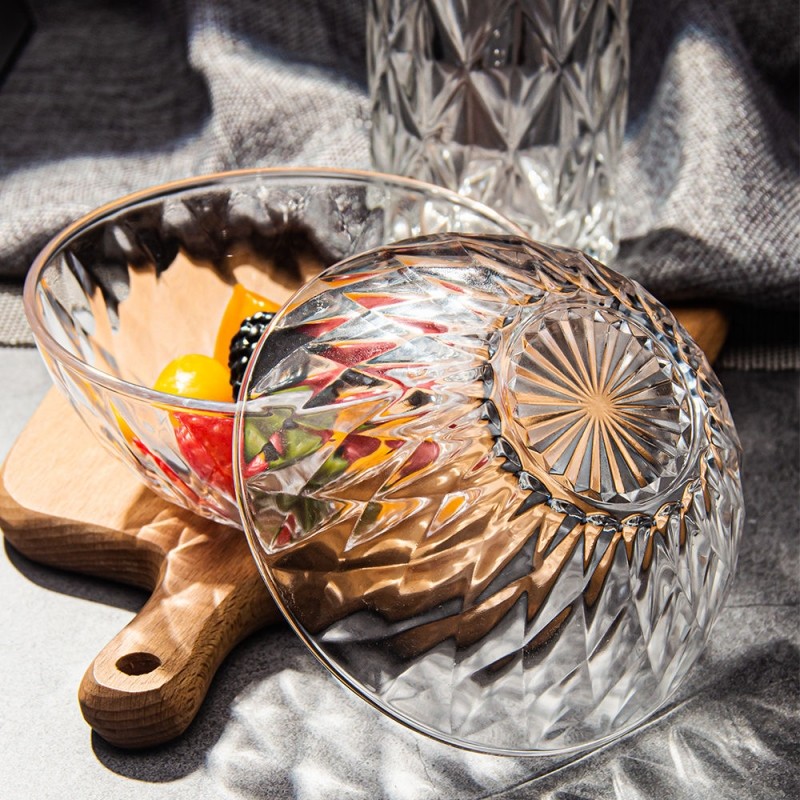 巧尊（QIAOZUN）透明玻璃碗冰粉碗沙拉碗水果碗吃米饭碗网红玻璃碗 随机花纹 6个装
