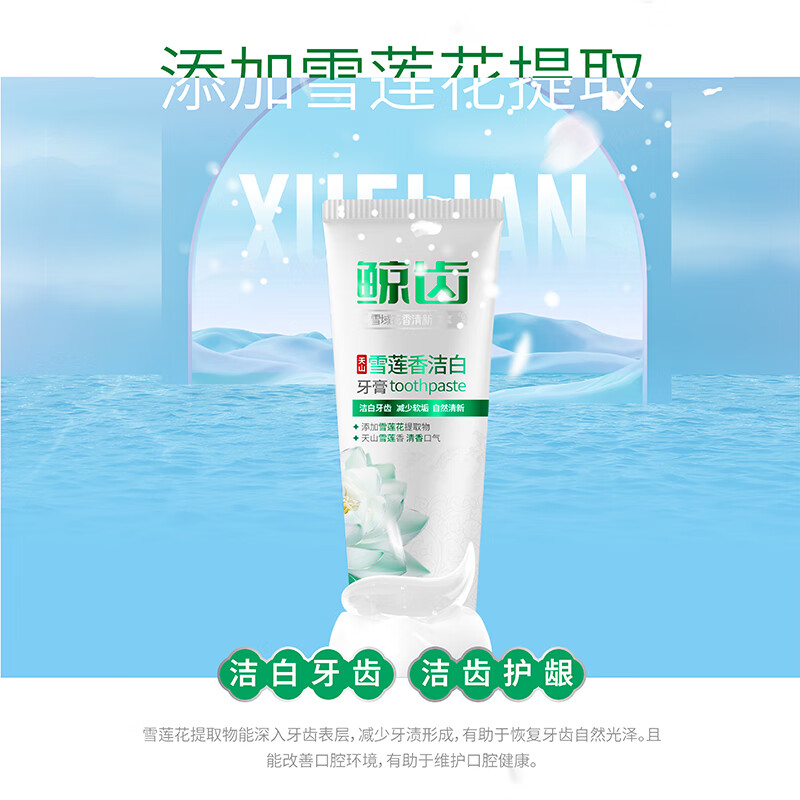 鲸齿雪莲花香型清新口气清洁牙齿呵护口腔雪莲花提取物成人不含氟牙膏 160克*4支共640克雪莲花香型牙膏