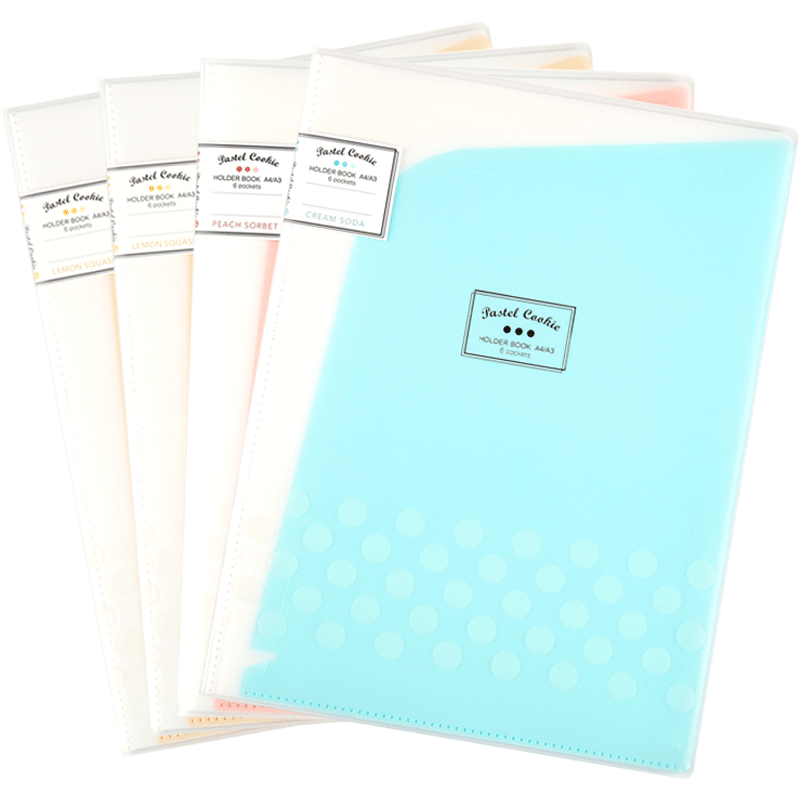 日本国誉（KOKUYO）学生办公淡彩曲奇多页文件保护套 文件袋 资料袋 A4S/6P4本/套4色混装WSG-HBC60MX