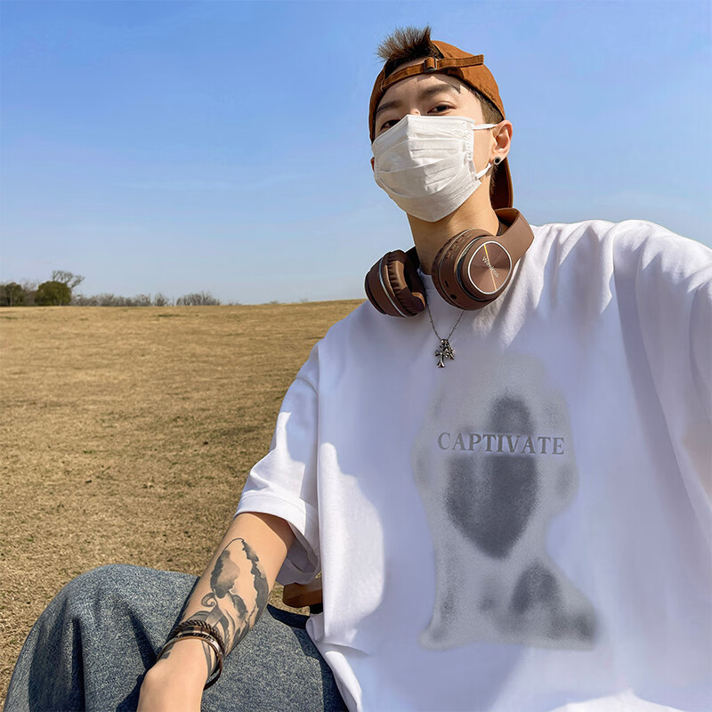 魄克美式短袖t恤男24春夏季新款高街潮牌印花大码五分半袖体恤宽松上