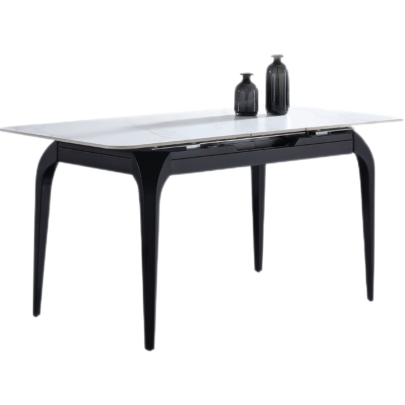 凯帝格 简约岩板餐桌可伸缩加长多功能4-8人长方形家用意式餐台饭桌餐桌椅组合 【进口岩板】餐桌+17号皮椅*4 1.2米(拉伸后1.5米长*0.8米宽)