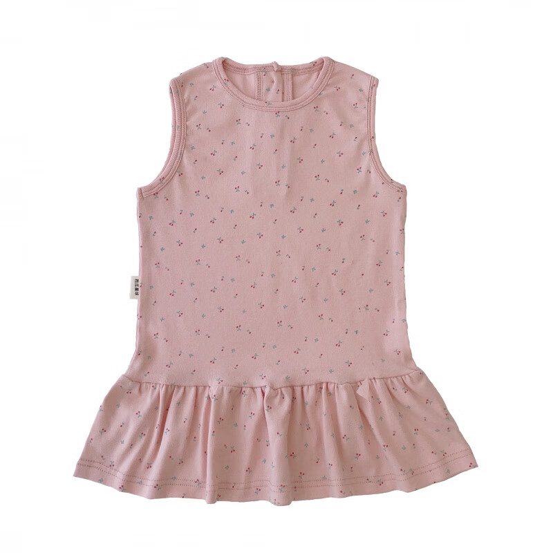 宛杉奕针织樱桃背心裙女宝宝夏季纯棉薄透气衣服6-12个月1-2岁 粉色