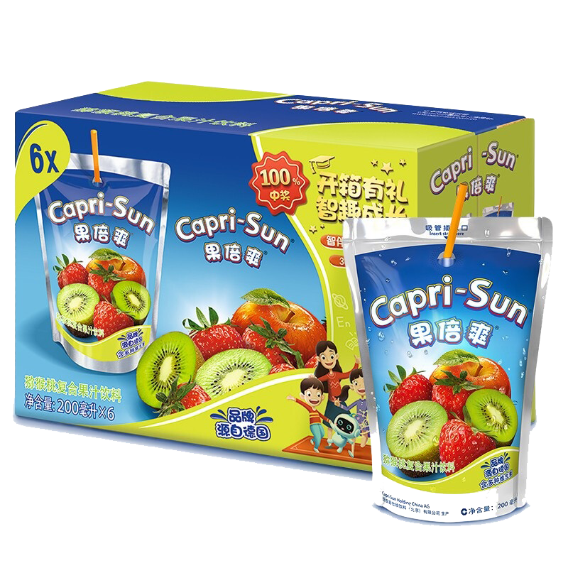 拍2件 果倍爽 （Capri-Sun）猕猴桃复合味少儿果汁饮料200ml*6包 整箱装 33.2元（合16.6元/件)