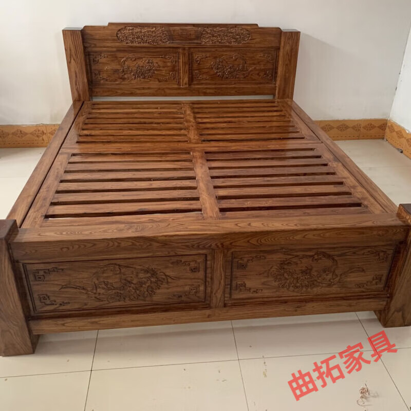 衔口 老榆木实木床双人全实 木床木原木床现代简约大床主卧酒店民宿