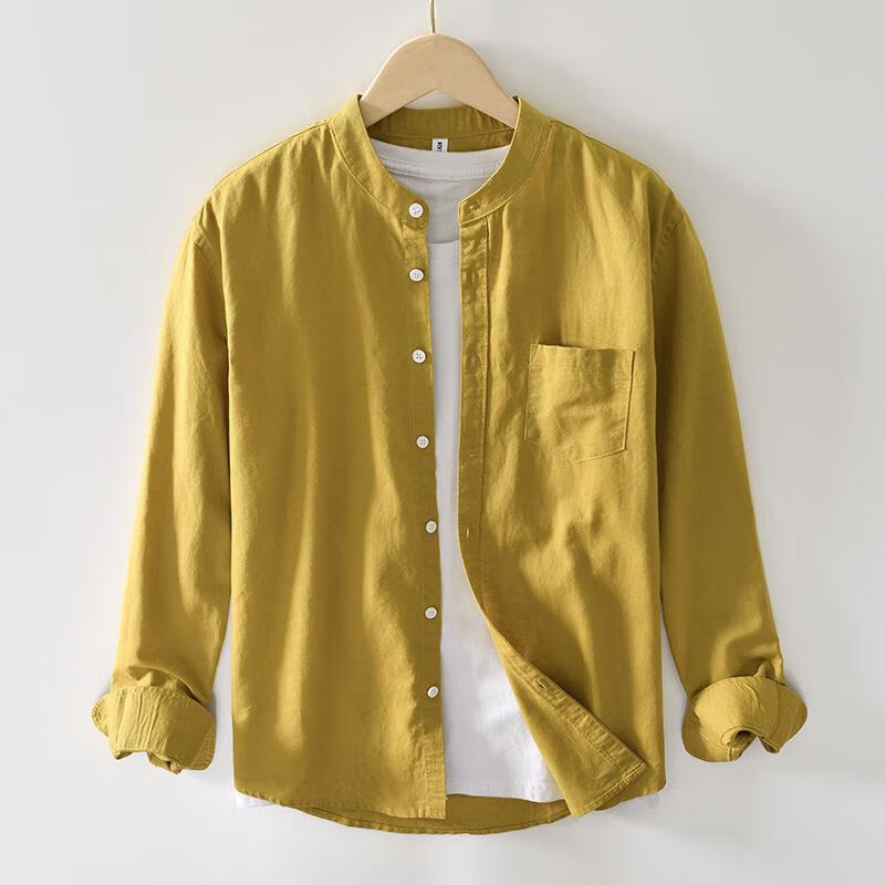 构致(gloy&zenith)日系休闲亚麻长袖衬衫男春夏薄款衬衣男宽松透气棉