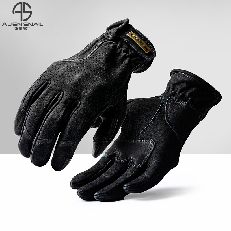 外星蜗牛V7摩托车骑行夏季手套男复古机车手套防摔防滑耐磨触屏骑士装备女 V7黑色（春夏秋款） XL