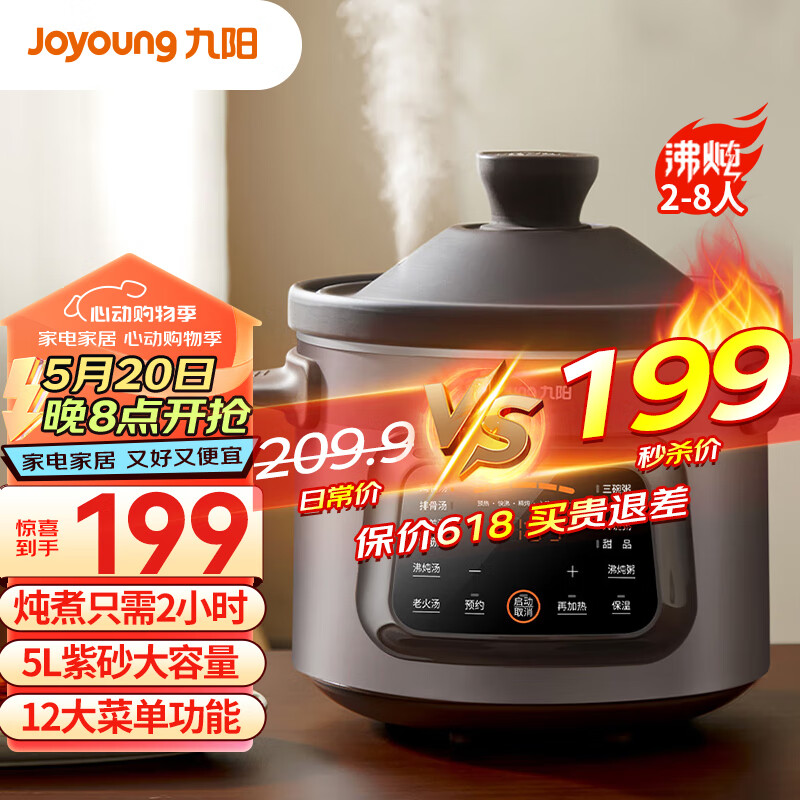 九阳（Joyoung）电炖锅5L大容量电炖锅炖汤锅煲汤锅燕窝炖锅煮粥锅可预约GD505 沸炖系列