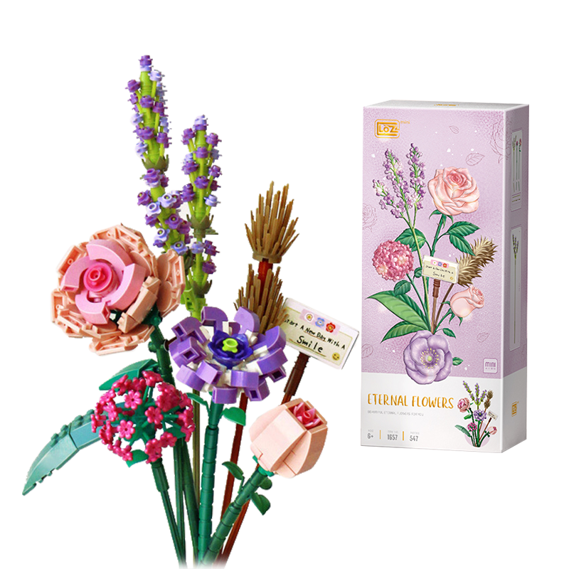LOZ俐智玫瑰花束积木永生花拼装盆栽玩具情人节送男女朋友生日礼物 三款花束组合（仅花束）