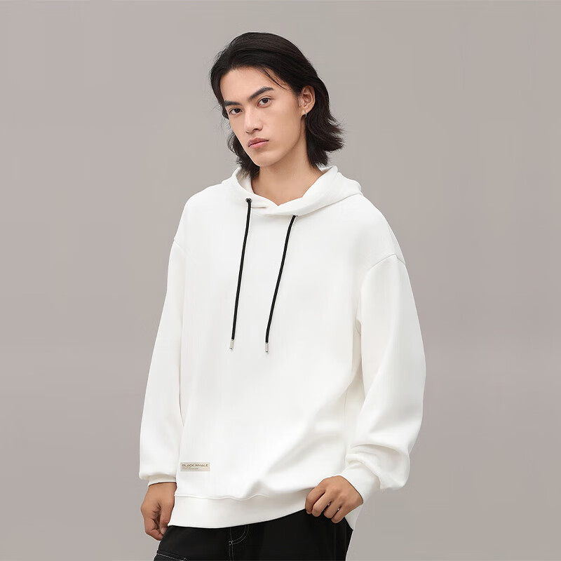 黑鲸海澜之家旗下潮牌卫衣男秋季大码宽松套头帽衫连帽外套 白 XL