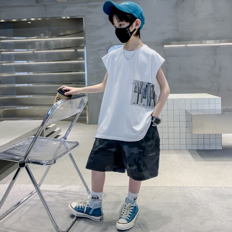 雷公仔男童套装夏装新款时尚男孩短袖t恤两件套中大童学生夏季儿童