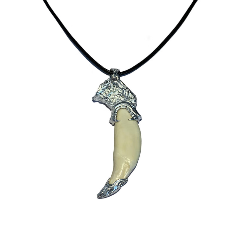 歌盼 925银狼牙吊坠 霸气真黑狗牙男士个性护身符情侣挂件ins潮项链女