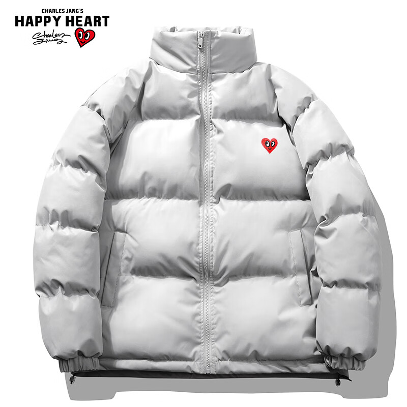 学生潮流加厚立领保暖宽松基础款简约面包服棉服外套男女同款 灰色 l