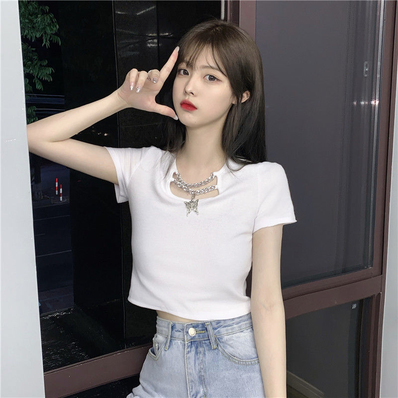 爵士jazz舞蹈露脐高腰短款上衣夏高腰t恤女短袖纯色修身显瘦韩版学生