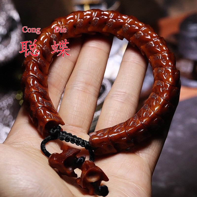 聪蝶  泰国原创高油性 老蛇骨链佛珠手串复古民族 风文玩蛇骨手链