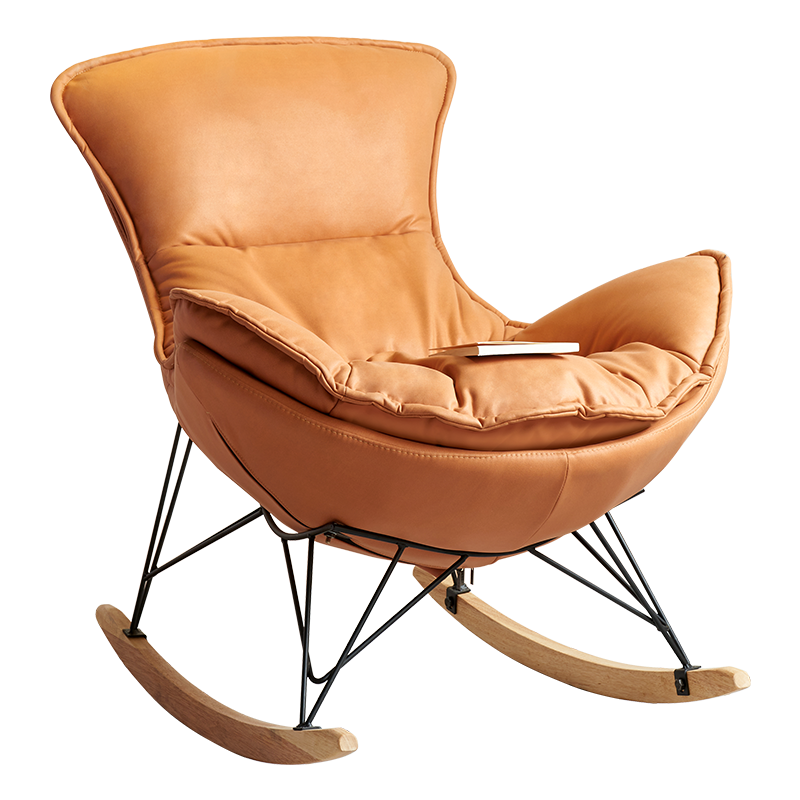 积木部落 阳台单人沙发椅懒人沙发卧室沙发椅躺椅懒人椅子客厅沙发床摇摇椅 升级加粗钢架 贵妃橙+脚踏【乳胶+公仔棉+羽绒】