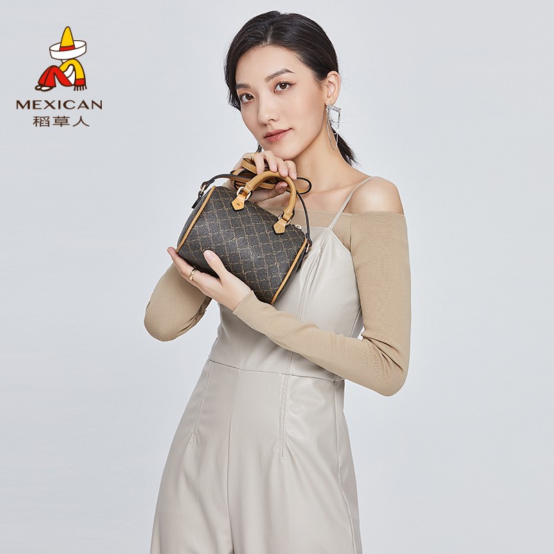 稻草人(mexican)旗舰包包女包新款潮流复古手提包老花洋气撞色单肩斜