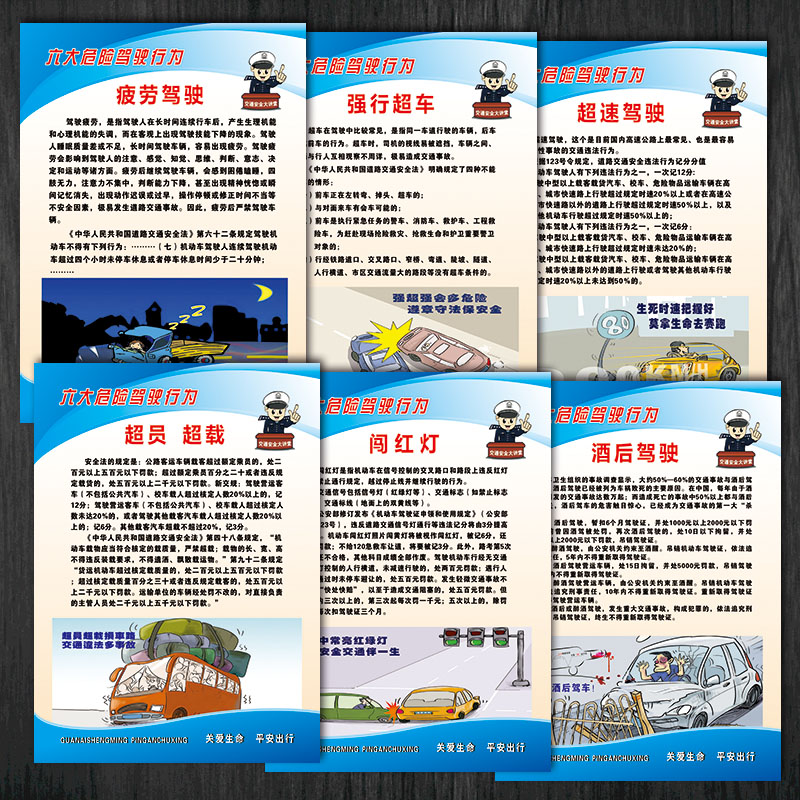 交通安全宣传画海报标语展板挂图六大危险驾驶行为宣传栏套图jtx15 裱