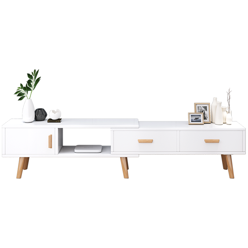 宜造 电视柜简约现代组合墙柜家用可伸缩电视机柜北欧小户型背景墙柜 暖白色(133-200)