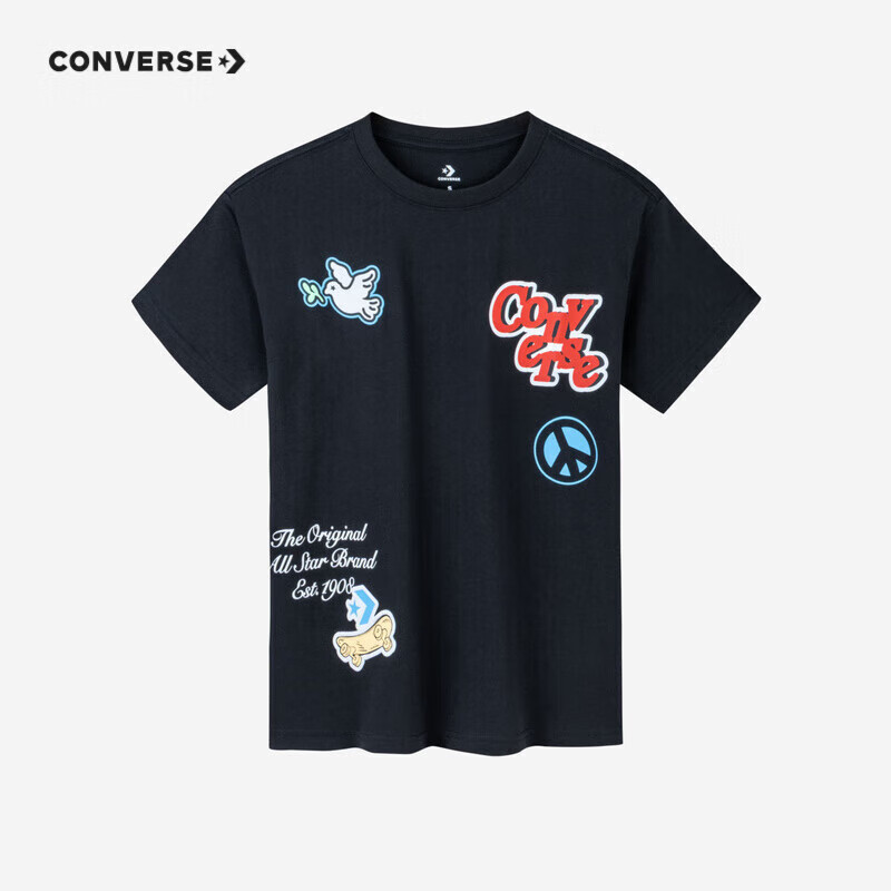 匡威童装男女童短袖t恤夏季儿童短t 正黑色 140(s)