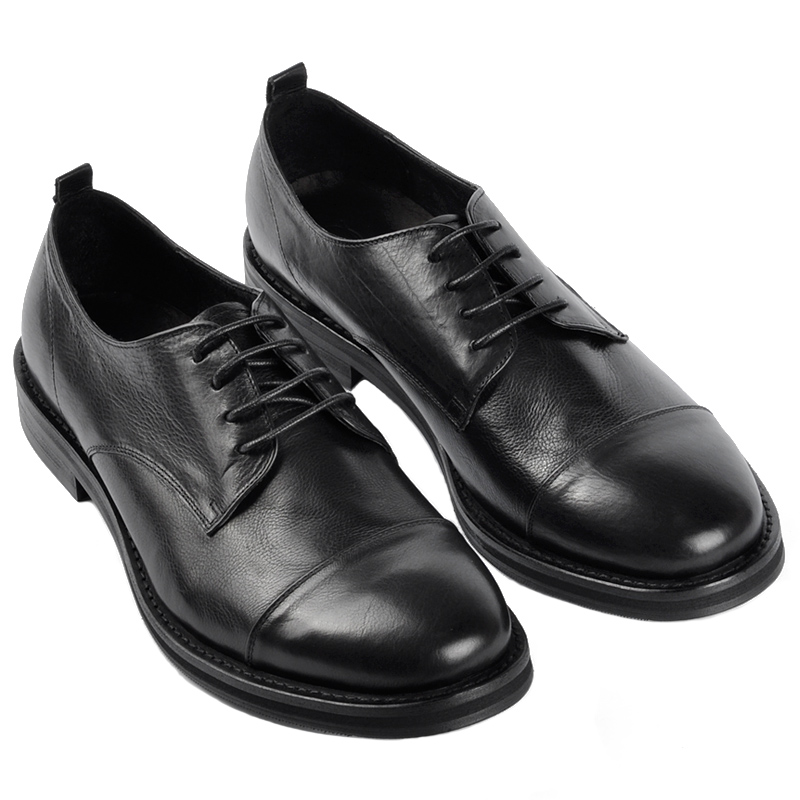 my手工胎牛皮男士商务皮鞋圆头三接头德比鞋软皮潮流男鞋 黑色 39