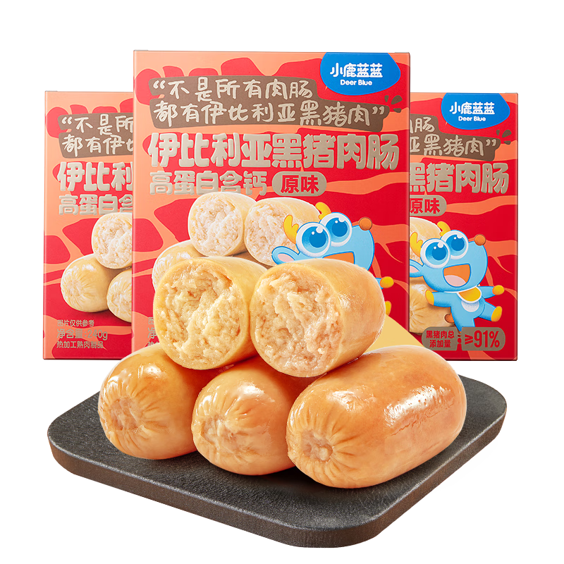 小鹿蓝蓝 高蛋白伊比利亚黑猪肉肠 宝宝儿童零食91%黑猪肉添加肉肠240g  