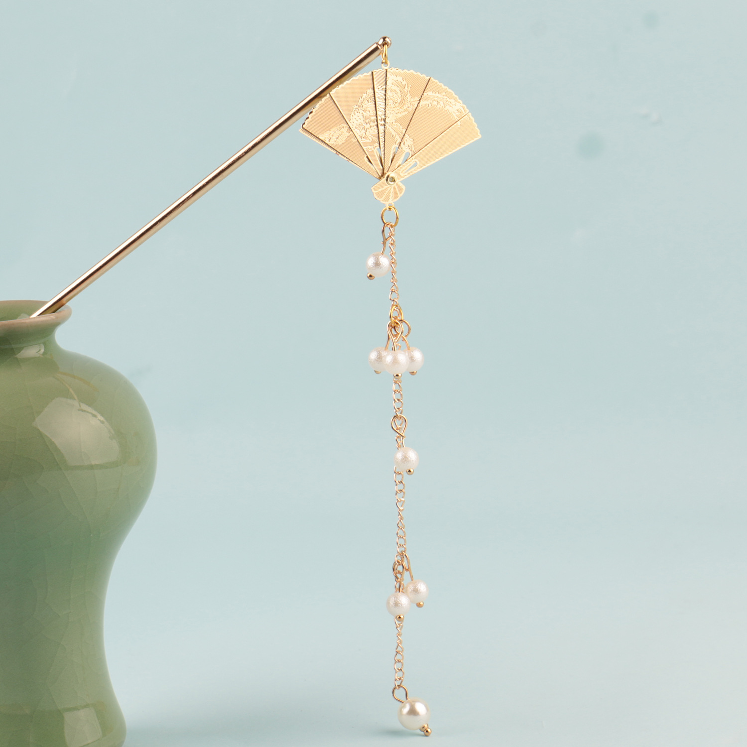 发簪古风发饰气质盘发簪子可爱复古头饰汉服配饰 可折叠扇子发簪一个