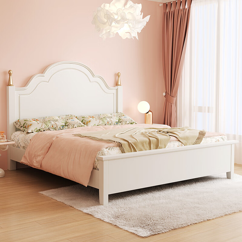 小丁堡轻奢儿童床女孩公主床1.5米女生白色1.8女童 1.2 实木1.