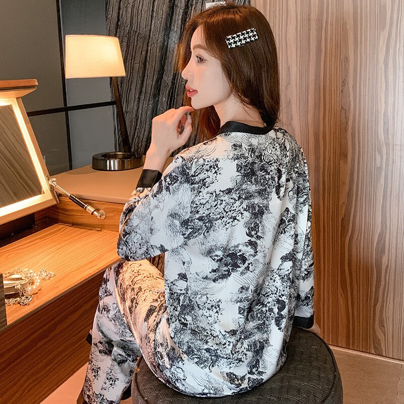 俞兆林【礼盒四件套】睡衣女春夏冰丝2026新款套装吊带可外穿家居服 水墨画【冰丝四件套】 L 【推荐80-120斤】
