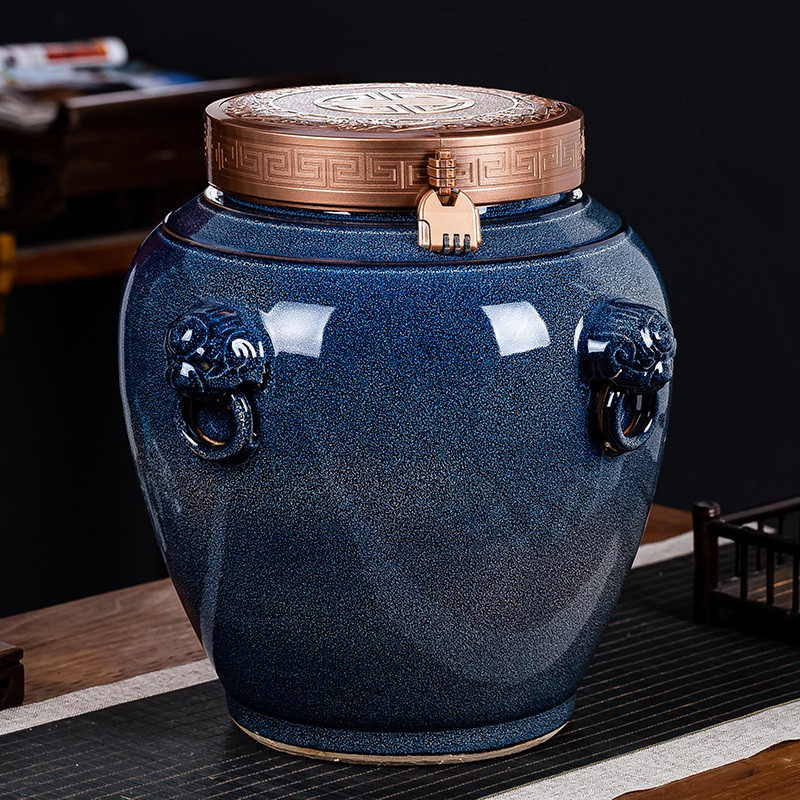 宇睿(yurui) 宇睿 景德镇陶瓷酒坛子泡酒缸家用密封窖藏加厚储酒罐 蓝