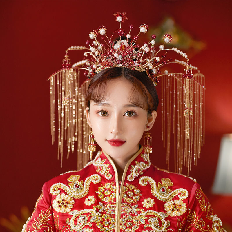 新款秀禾服头饰新娘复古中式婚礼古装古典敬酒服发饰套装结婚饰品 x