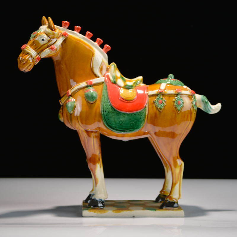 琼玛莎 唐三彩马五花马唐马摆件新中式古典家居装饰工艺品陶瓷商务