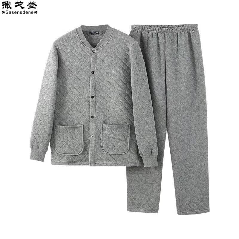 撒戈登（Sasensdene） 中老年人三层保暖套装男大码宽松开衫高腰夹棉加厚保暖衣秋冬 深灰色 套装 110加肥（适合 160-190 斤）高性价比高么？