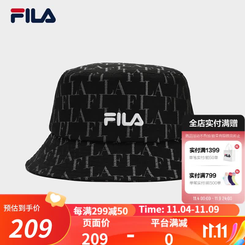 FILA 斐乐官方女帽圆帽2023冬新款帽子时尚休闲遮阳帽渔夫帽盆帽 正黑色-BK XS怎么看?
