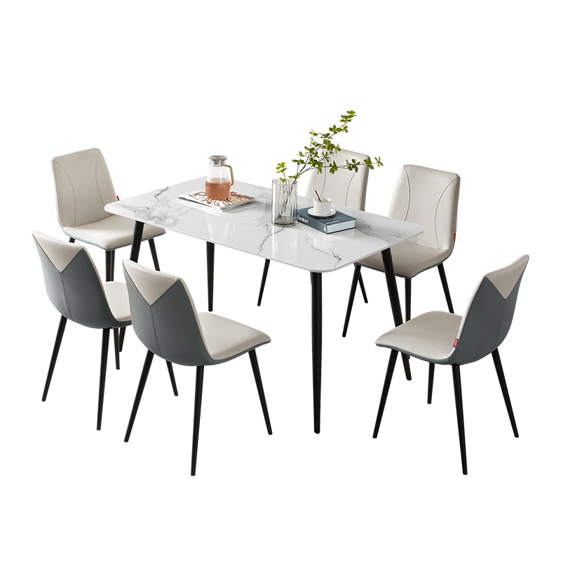 顾家家居现代岩板餐桌椅组合小户型家用饭桌7097T 1.6餐桌+蓝椅4