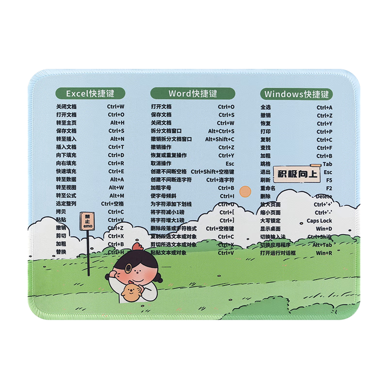 鐳拓（Rantopad）H1+ 辦公快捷鍵鼠標墊電腦WPS常用快捷鍵桌墊小號 積極向上