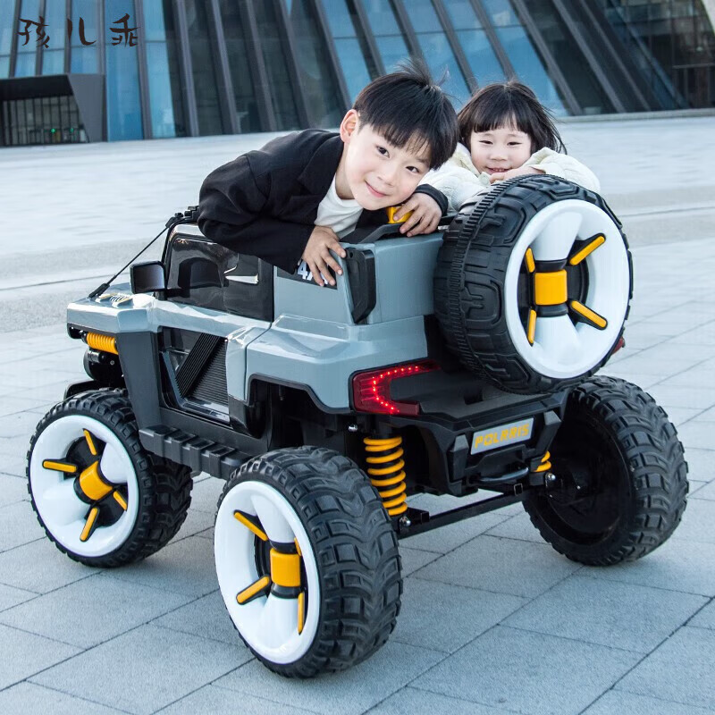孩儿乖坦克悍马H8超大号儿童电动车四轮可坐大人双人越野车小孩玩具车 粉：23A超威+皮座软轮