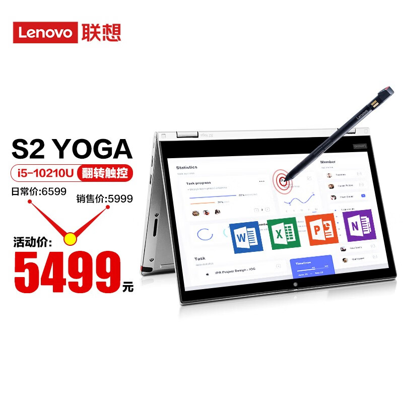 联想ThinkPad S2 Yoga 2020 13.3英寸翻转触控轻薄笔记本电脑 标配:i5-10210U 8G内存 512G固态 触控屏 背光键盘 0CCD