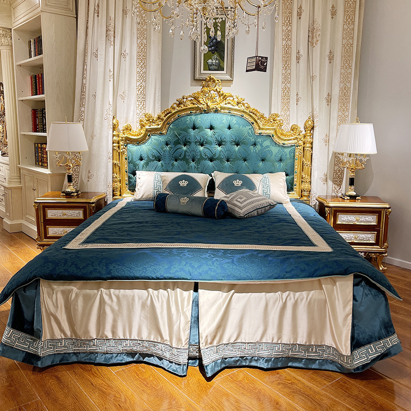 欧界金其利法式奢华绿宝石双人床实木雕花欧式别墅豪宅公主床主卧家具