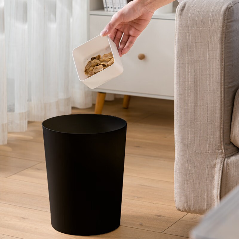 厕所卫生间客厅厨房大号创意纸篓学生宿舍清洁桶 黑色圆形光滑 两只装