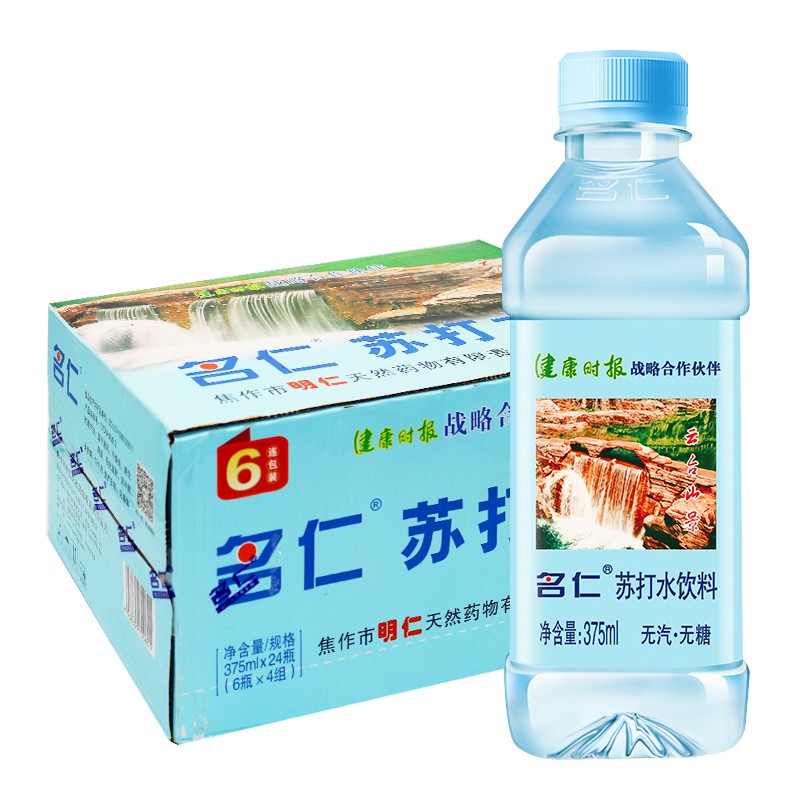 名仁 果味苏打饮料 柠檬味 375ml*24瓶 整箱装明仁苏打水柠檬饮料